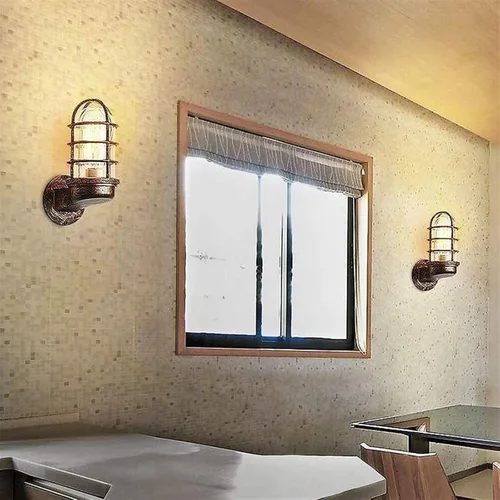 Vista 4 de Creative Wrought Iron Glass Wall Lamp - Retro Industrial Style Wall Sconce for Bar and Bedroom, E27 Illumination (White/Brown)