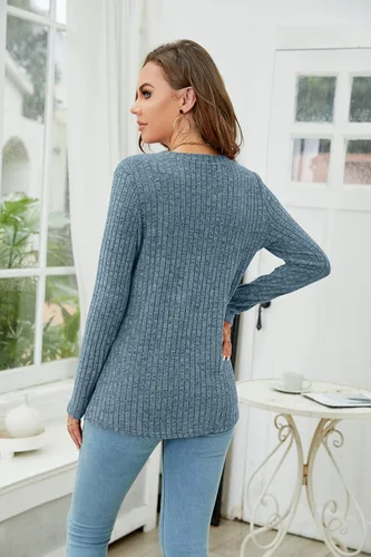 Vista 5 de SimpleFun Suéteres tipo túnica para mujer, ligeros, casuales, de manga larga, cuello redondo, sin botones