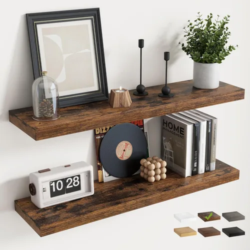 Vista 32 de Estantes flotantes cuadrados de 8 pulgadas para pared, paquete de 3, estantes de baño con veta de madera de 8"D con soportes invisibles, estantes