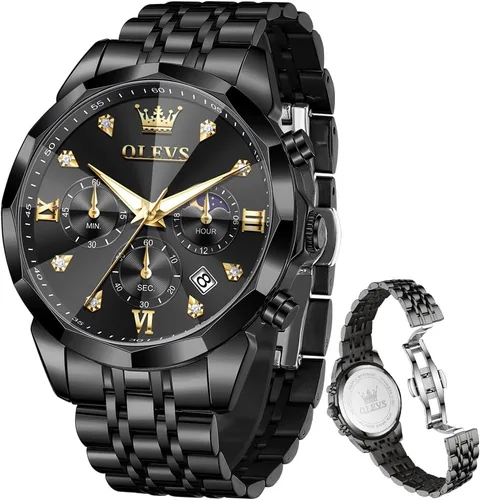 Vista 11 de OLEVS - Relojes para hombre de diamantes de lujo, casual, esfera grande, acero inoxidable, impermeable, para negocios, de vestir, analógico
