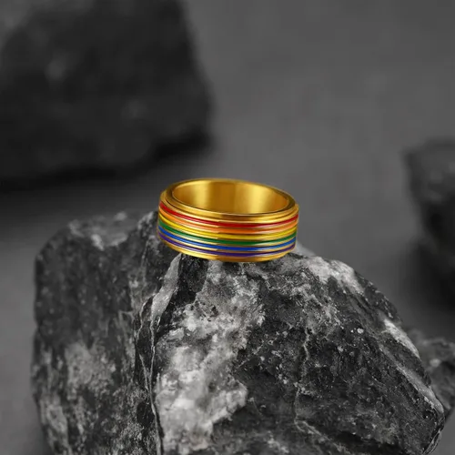 Vista 39 de FaithHeart Anillos para ansiedad LGBT Pride Rainbow, acero inoxidable/chapado en oro de 18 quilates, joyería de amor es amor para hombres y mujeres