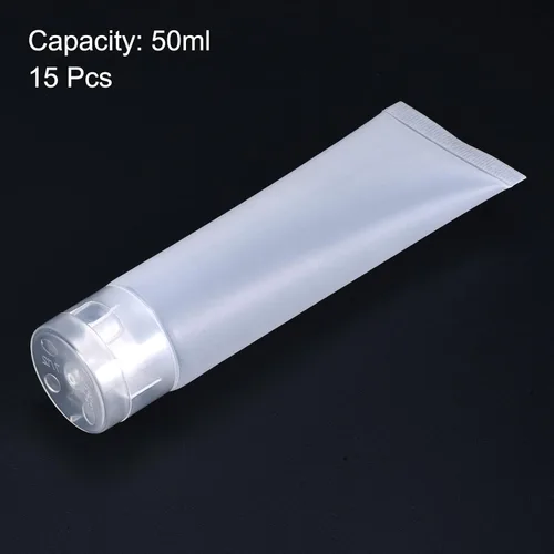 Vista 3 de PATIKIL Tubo de compresión de 1.7 fl oz, paquete de 15 tubos cosméticos vacíos de plástico con tapa abatible para viajes domésticos, translúcido