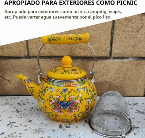 Vista 4 de Healeved Hervidor de té esmaltado con mango de cerámica e infusor de 2.2 L, hervidor de agua clásico floral, tetera de acero para estufa