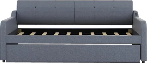 Vista 5 de MERITLINE Sofá cama tapizado con nido y carga USB, marco de sofá cama extensible de tamaño individual a king, sofá cama con cama nido puede ser