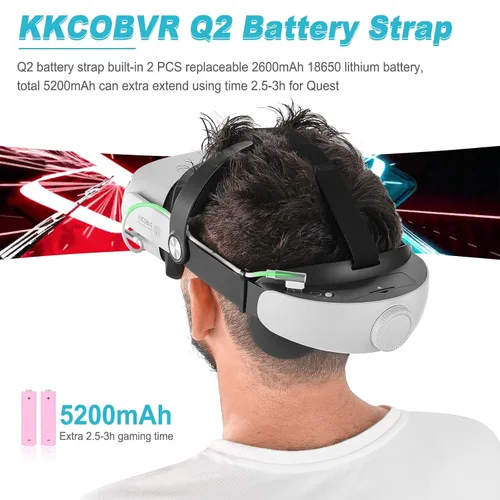 Vista 2 de KKCOBVR Q2 Head Strap with 5200 mAh Battery for Oculus Quest 2 Battery PackVR Replacement for Quest 2 Elite Strap VR Game Accessories Gravity