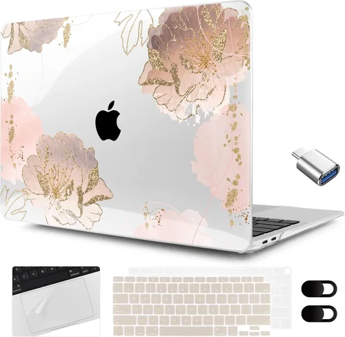 Vista 23 de MEEgoodo Funda para MacBook Air de 13.3 pulgadas 2021 2020 2019 2018 A2337 M1 A2179 A1932, carcasa para laptop para MacBook Air M1 con cubierta