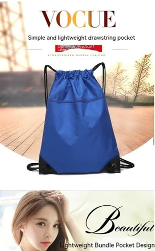 Vista 3 de Mochila con cordón para mujer 2023 nueva mochila simple casual para hombres y mujeres, bolsa de viaje deportiva, Azul Real, balconcito