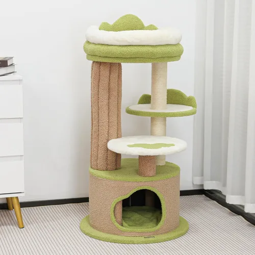 Vista 7 de KAMABOKO Bonito árbol para gatos de 42.5 pulgadas, árbol verde para gatos de interior, torre estética para gatos con forro polar de peluche