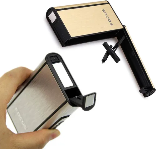 Vista 3 de Dispensador de caja de cigarrillos de aluminio, eyección automática, capacidad para 10 cigarrillos regulares, cierre magnético, negro