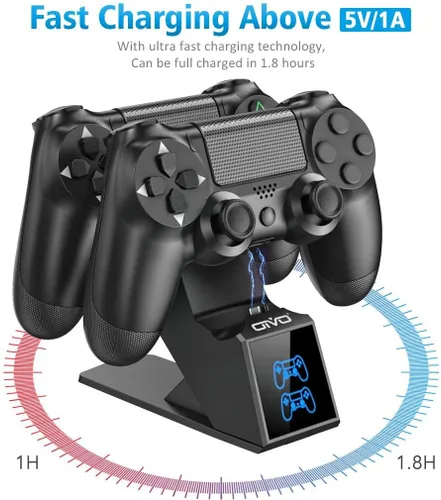 Vista 3 de Cargador de controlador PS4 cargador PS4 estación de carga USB compatible con Dualshock 4 puerto de carga rápida mejorado para controladores