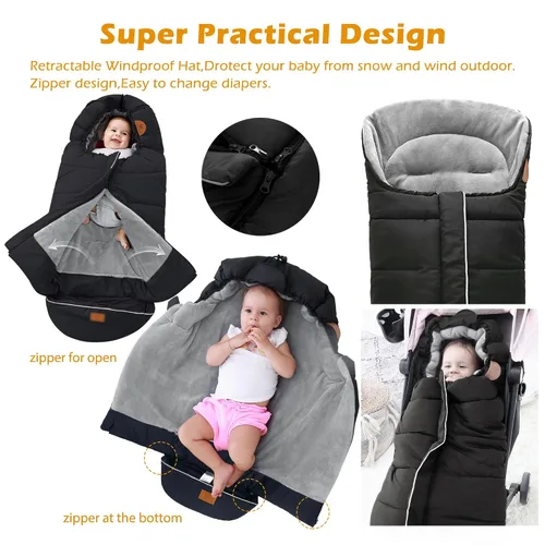 Vista 5 de LAT - Saco de dormir para bebé, cálido, universal, saco de dormir para cochecito para clima frío, saco impermeable para niños pequeños