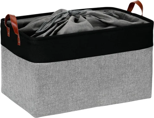 Vista 33 de DULLEMELO Cesta de almacenamiento pequeña para estantes, pequeña cesta plegable de tela rectangular para estantes, armarios, guardería, hogar Beige