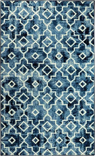 Vista 14 de Moynesa Alfombra marroquí lavable de 2 x 3 pulgadas, pequeña, azul, para cocina, baño, suave, antideslizante, de pelo bajo, moderna, geométrica