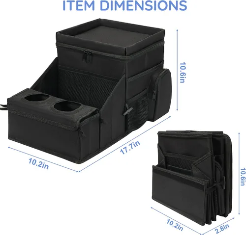 Vista 3 de Organizador de Coche para Asiento Delantero y Almacenamiento, Caddy de Coche Plegable, Organizador de Asiento de Pasajero con Particiones