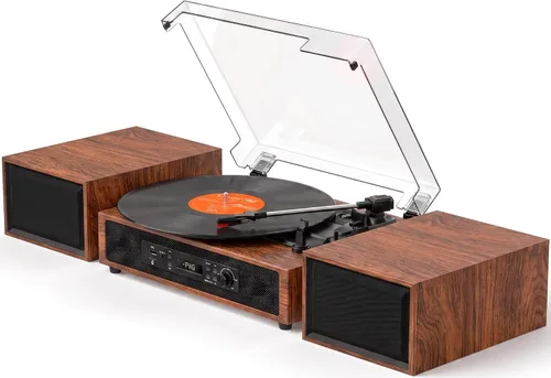 Vista 10 de Vinyl Record Player with External Speakers Bluetooth 3-Speed Black Wood Negro