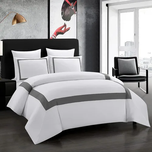 Vista 8 de OSVINO Juego de funda nórdica de hotel doble, ropa de cama suave y Negro