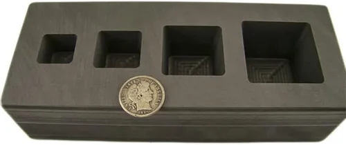 Vista 2 de Molde de grafito de alta densidad 1-2-5-10 oz barra de oro plata cubo de 4 cavidades
