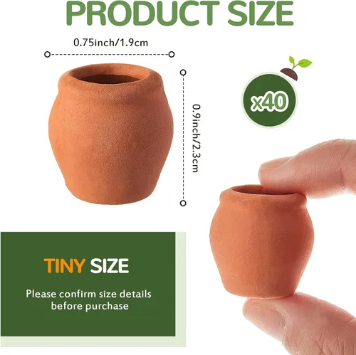 Vista 2 de 40 Piezas Macetas Pequeñas de Arcilla de 0.9 x 0.75 Pulgadas Mini Macetas de Terracotta Pequeñas para Flores Casa de Muñecas Maceta