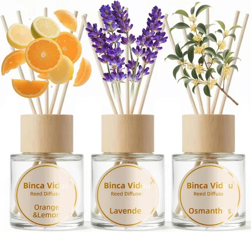 Vista 15 de Juego de difusor de cañas, Binca Vidou difusores de aceite de fragancia natural de lavanda y jazmín con varillas para aromaterapia en el hogar