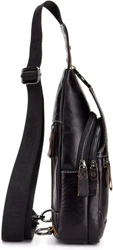 Vista 3 de Hebetag Mochila cruzada de cuero para hombres y mujeres, viajes, deportes al aire libre, #10Negro, Duradero, vintage