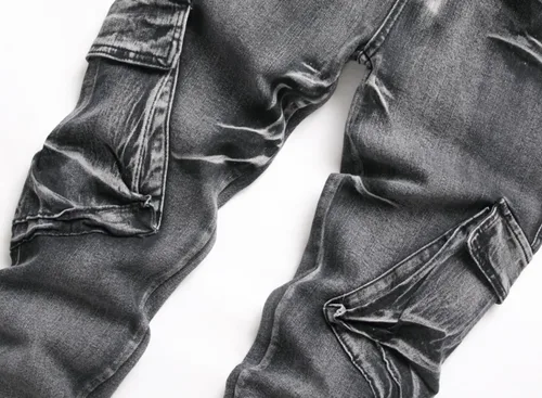 Vista 4 de Jeans elásticos ajustados para hombre, jeans ajustados rasgados para hombre, pierna recta, cómodos, cintura flexible, pantalones de mezclilla tipo