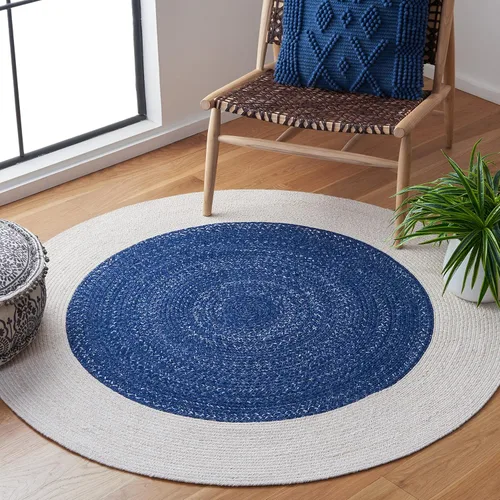 Vista 8 de SAFAVIEH Alfombra trenzada de la colección – Alfombra redonda de 3 pies, color beige y gris claro, casa de campo hecha a mano, ideal para zonas