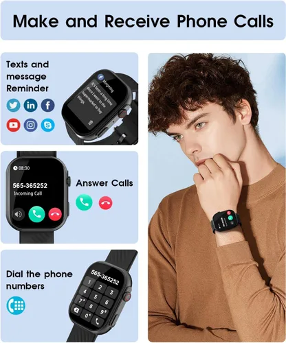 Vista 2 de PJYUBVOR Reloj Inteligente para Hombres y Mujeres (Contestar/Hacer Llamadas), Rastreador de Fitness de 2.0" con Más de 100 Modos Deportivos, Monitor