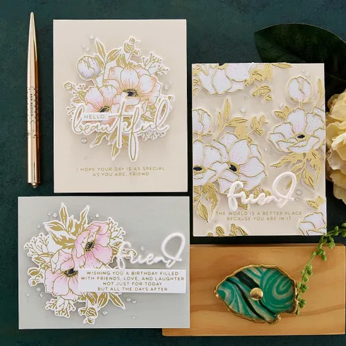 Vista 6 de SPELLBINDERS PAPERCRAFTS, INC Spellbinders Etched Dies por Yana Smakula-Wonderful Script-Anemone Blooms, gris