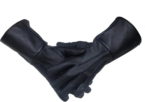 Vista 3 de Guantes de cuero con puño largo, medievales, ajuste perfecto, calidad premium, cuero suave