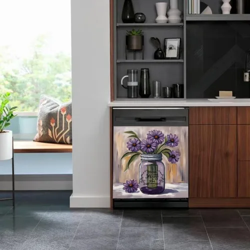 Vista 3 de Calcomanía magnética de vinilo para lavavajillas con diseño de florero de granja rústica, diseño floral para decoración del hogar, cubierta