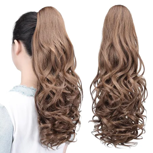Vista 78 de Extensiones de cola de caballo, extensiones de cabello de cola de caballo con clip de garra marrón oscuro para mujer, pieza de cabello rizado