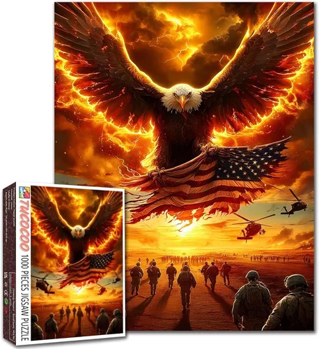 Vista 23 de Rompecabezas de 1000 piezas con la bandera americana y águila para adultos, rompecabezas del 4 de julio, para juegos de actividades familiares