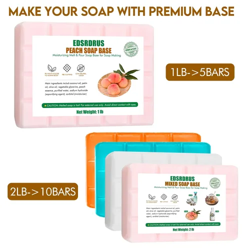 Vista 4 de EDSRDRUS Base de jabón aromática de 1 libra hecha a mano con aloe vera y aceite de coco, base de jabón hidratante para derretir y verter