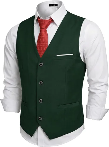 Vista 8 de Chaleco de traje de negocios para hombre, chaqueta ajustada, chalecos de traje casual Beige
