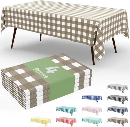 Vista 21 de Smiry Paquete de 3 Manteles Desechables de Cuadros Gingham Color Caqui - 54" x 72" Mantel de Plástico de Servicio Pesado, Cubiertas de Mesa