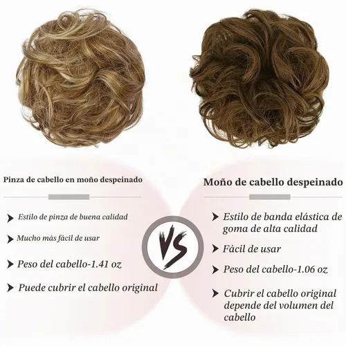 Vista 4 de RUWISS Extensiones de cabello humano real, ondulado y rizado, moño despeinado, cola de caballo para mujer (12H24# castaño rojo/rubio mediano)