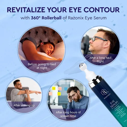 Vista 5 de Tratamiento de bolsas de ojos para hombres y mujeres: crema de ojos con cafeína para ojeras - Rodillo de enfriamiento para reducir la hinchazón
