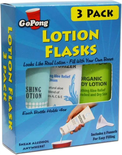 Vista 7 de GoPong Lotion Flask - Paquete de 3 frascos de viaje con alcohol oculto (12 onzas en total), recipientes secretos de licor para playas, cruceros