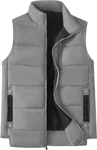 Vista 16 de XinYangNi Chaleco de invierno con forro polar para hombre, chaqueta de burbujas cálida e informal