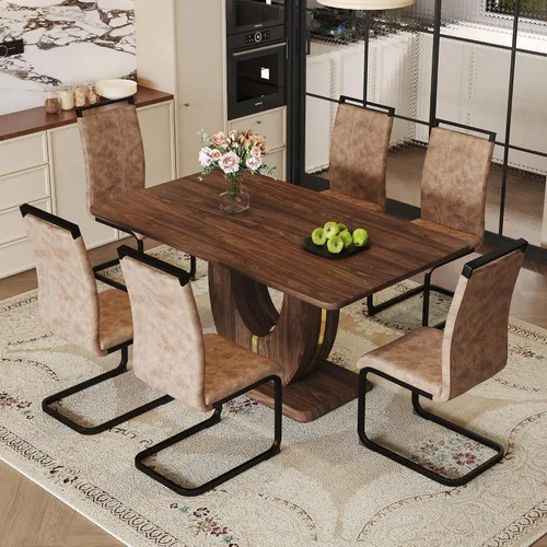 Vista 18 de JUFU Juego de mesa de comedor moderno para 4, juego de mesa de cocina rectangular de 63 pulgadas con mesa de mármol sintético y 4 sillas tapizadas