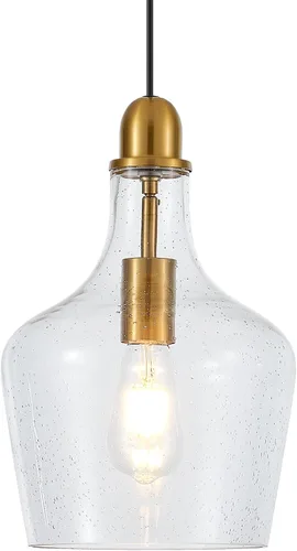 Vista 11 de Lámpara Colgante de Vidrio Moderna de Latón 1 Luz Individual con Cúpula Luminarias Colgantes para Isla de Cocina Comedor Pasillo, Diámetro 9 Latón
