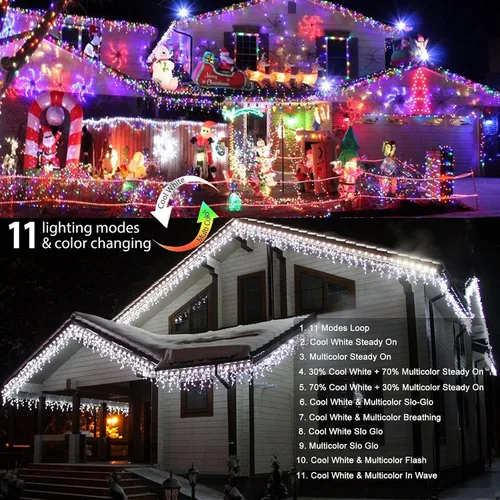 Vista 5 de Brizled Luces de carámbano que cambian de color, 29 pies, 360 luces LED de carámbano de Navidad con control remoto, 11 modos de luces de Navidad