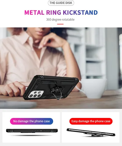 Vista 3 de Funda compatible con Xiaomi Redmi A1, compatible con Redmi A2 4G funda para teléfono con soporte de anillo 2 en 1, color negro