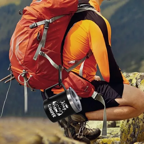 Vista 4 de Lifecapido Regalos de campamento para hombres, taza de café aislada King Of The Camper de 12 onzas, regalo de cumpleaños, regalo de Navidad, regalos