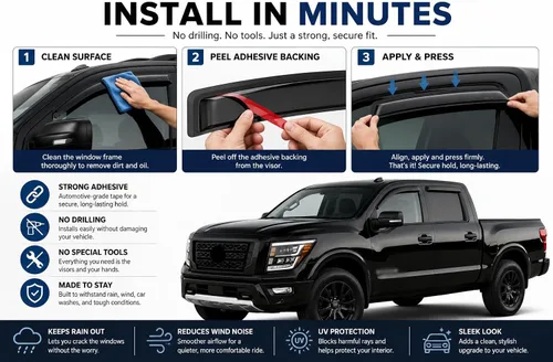 Vista 6 de Black Horse Off Road BHOR - Protectores de lluvia y deflectores de viento compatibles con Nissan Titan XD Crew Cab 2016-2023 Nissan Titan Crew Cab