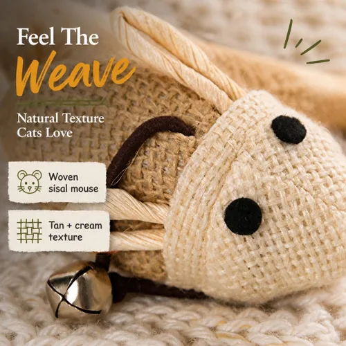 Vista 5 de Juguetes de varita de gato gatito, sisal con ratón, campana, pluma, cuerda elástica, palo de madera resistente, diversión interactiva, ratones