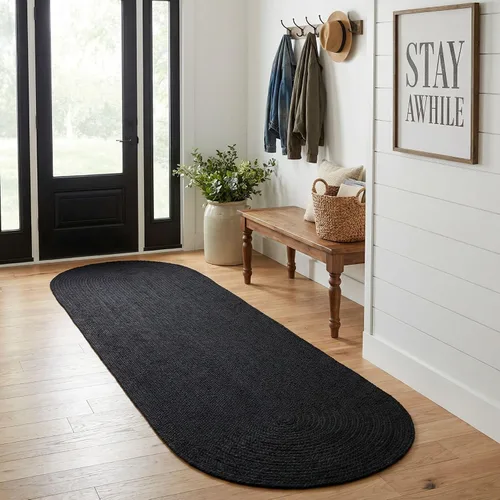 Vista 35 de Super Area Rugs Alfombra trenzada gris pequeña para puerta – Tejido lavable para fregadero de cocina, tapete gris sólido, ovalado, 20 x 30 pulgadas