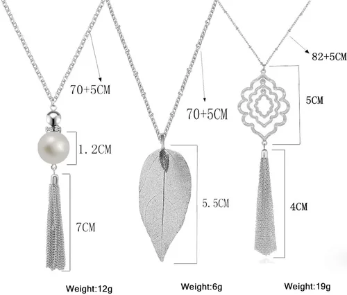 Vista 3 de Juego de 3 collares largos con colgante para mujer, diseño de nudo, disco, círculo, borla