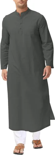 Vista 7 de LVCBL Kaftan para hombre, de manga larga, caftán, thobe, con abertura lateral, bata musulmana, con botones, túnica larga Blanco