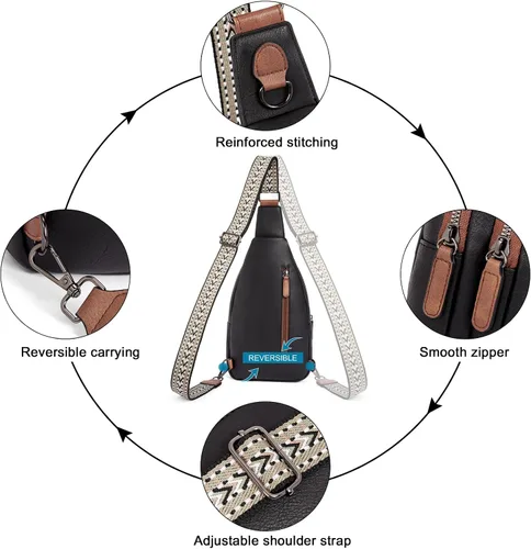 Vista 5 de Bolsos cruzados CLUCI para mujer y hombre, bolso bandolera de cuero, mochila de cuerpo cruzado para mujer, regalos para mujeres, cumpleaños, único